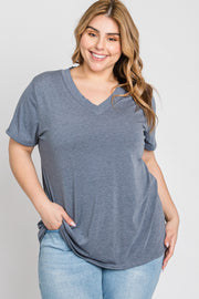 Charcoal Heathered V-Neck Plus Top