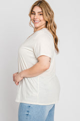 Cream Heathered V-Neck Plus Top