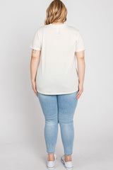 Cream Heathered V-Neck Plus Top