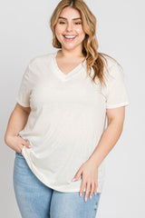 Cream Heathered V-Neck Plus Top