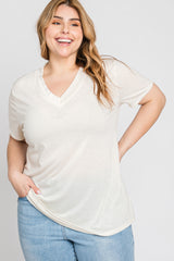 Cream Heathered V-Neck Plus Top