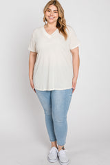 Cream Heathered V-Neck Plus Top