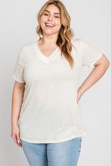 Cream Heathered V-Neck Plus Top