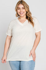 Cream Heathered V-Neck Plus Top