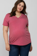 Mauve Heathered V-Neck Plus Maternity Top