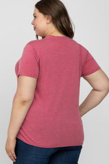 Mauve Heathered V-Neck Plus Maternity Top