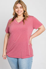 Mauve Heathered V-Neck Plus Maternity Top