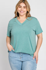 Mint Heathered V-Neck Plus Top