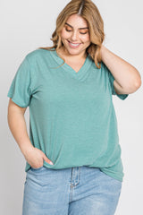 Mint Heathered V-Neck Plus Top