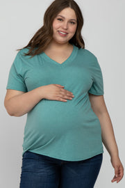 Mint Heathered V-Neck Plus Maternity Top