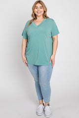 Mint Heathered V-Neck Plus Top