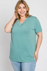 Mint Heathered V-Neck Plus Top