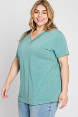 Mint Heathered V-Neck Plus Top