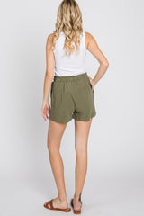 Olive Linen Front Tie Shorts