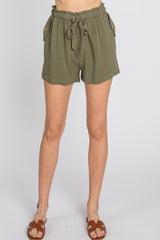 Olive Linen Front Tie Shorts