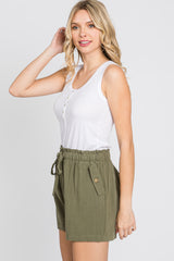 Olive Linen Front Tie Shorts