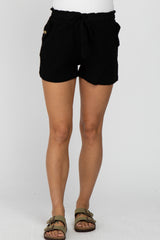 Black Linen Front Tie Maternity Shorts