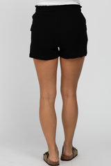 Black Linen Front Tie Maternity Shorts