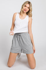 Heather Grey Distressed Drawstring Lounge Shorts