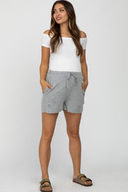 Heather Grey Distressed Drawstring Maternity Lounge Shorts