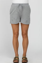 Heather Grey Distressed Drawstring Maternity Lounge Shorts