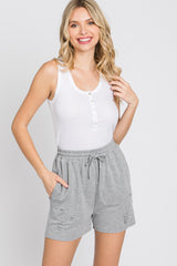 Heather Grey Distressed Drawstring Lounge Shorts