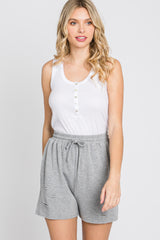 Heather Grey Distressed Drawstring Lounge Shorts