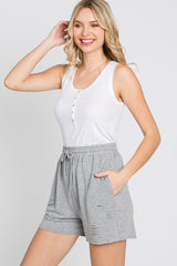 Heather Grey Distressed Drawstring Lounge Shorts