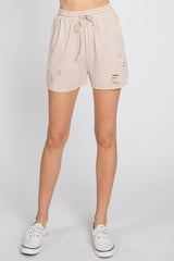 Taupe Distressed Drawstring Lounge Shorts