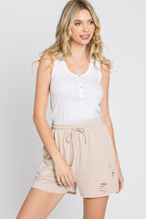 Taupe Distressed Drawstring Maternity Lounge Shorts