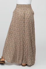 Light Mocha Floral Smocked Waist Maxi Skirt