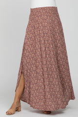 Mauve Floral Smocked Waist Maternity Maxi Skirt