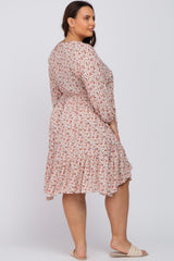 Light Pink Floral Ruffle Hem Plus Dress