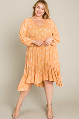 Peach Floral Ruffle Hem Plus Dress