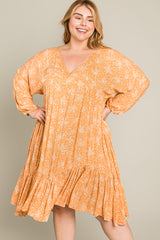 Peach Floral Ruffle Hem Plus Dress