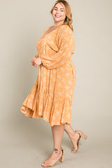 Peach Floral Ruffle Hem Plus Dress