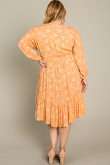 Peach Floral Ruffle Hem Plus Dress