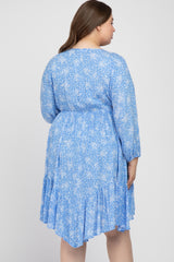 Blue Floral Ruffle Hem Maternity Plus Dress