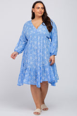 Blue Floral Ruffle Hem Maternity Plus Dress