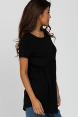 Black Solid Crochet Peplum Top