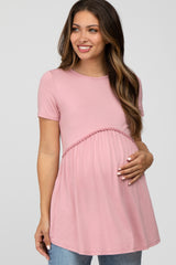 Pink Solid Crochet Peplum Maternity Top