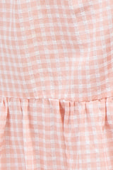 Pink Gingham Smocked Square Neck Puff Sleeve Maternity Midi Dress