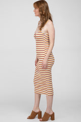 Multi-Color Striped Ribbed Snap Front Midi Dress