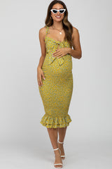 Yellow Floral Tied Front Cutout Smocked Maternity Dress