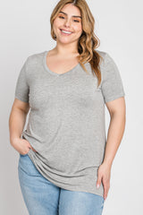 Heather Grey V-Neck Short Sleeve Plus Top