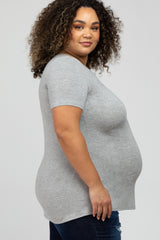 Heather Grey V-Neck Short Sleeve Maternity Plus Top