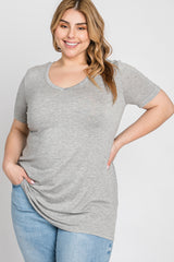 Heather Grey V-Neck Short Sleeve Maternity Plus Top