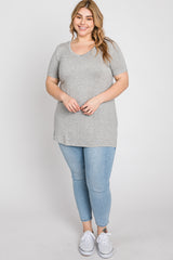 Heather Grey V-Neck Short Sleeve Plus Top