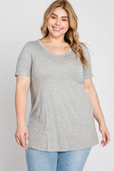 Heather Grey V-Neck Short Sleeve Plus Top