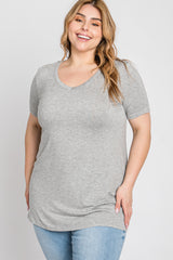 Heather Grey V-Neck Short Sleeve Plus Top